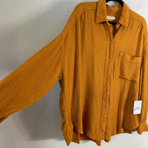 NEW Free People We The Free Autumn Pearl Textured Button Up Oversized Shirt Top - Picture 8 of 10